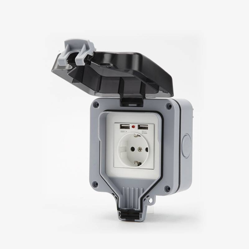 Wasserdichte Steckdose mit Abdeckung, mit 2 USB-Anschlüssen Grey