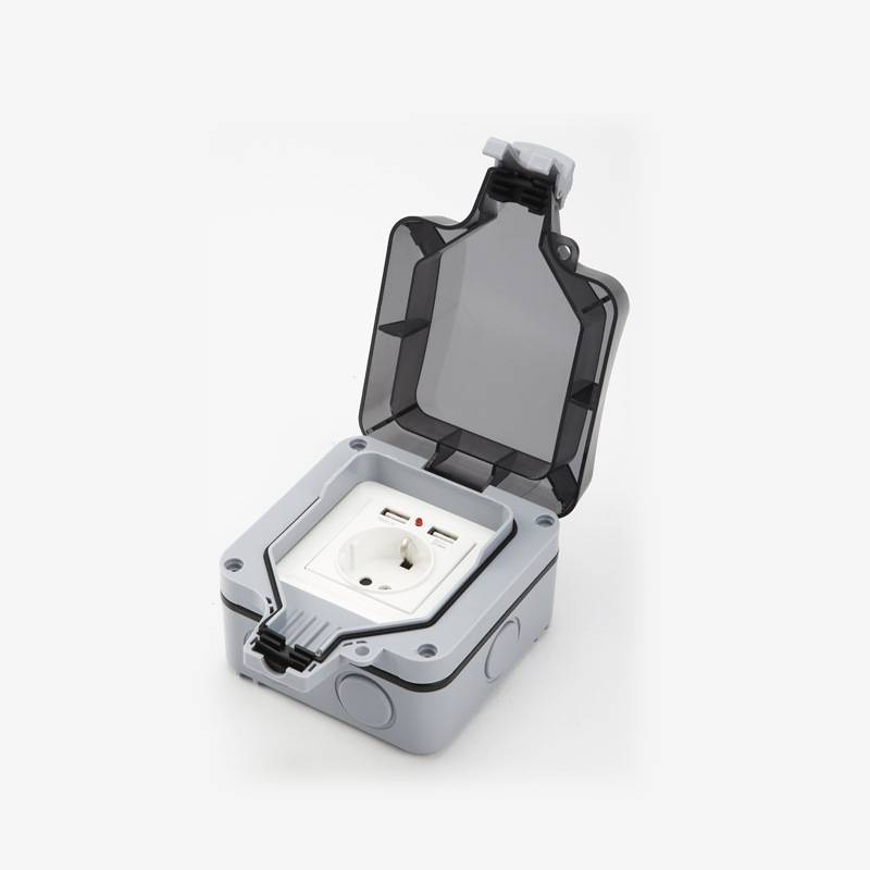 Wasserdichte Steckdose mit Abdeckung, mit 2 USB-Anschlüssen Grey