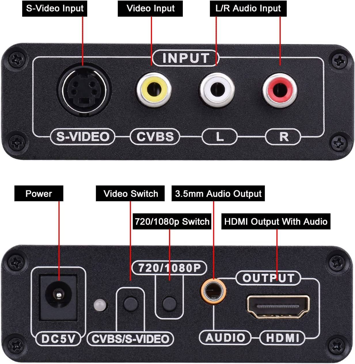 AV- und S-Video zu HDMI Konverter Black