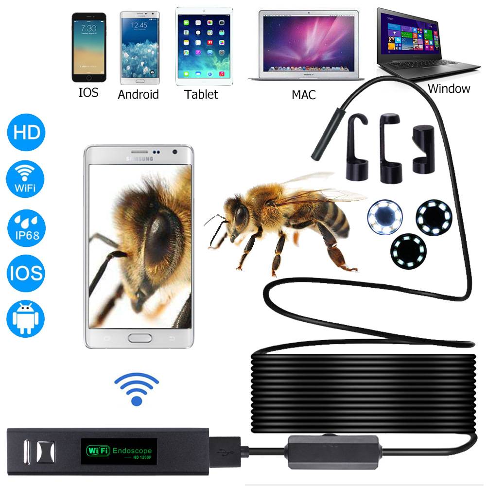 Kabellose wasserdichte Endoskopkamera 1200P HD IP68 Black 1m