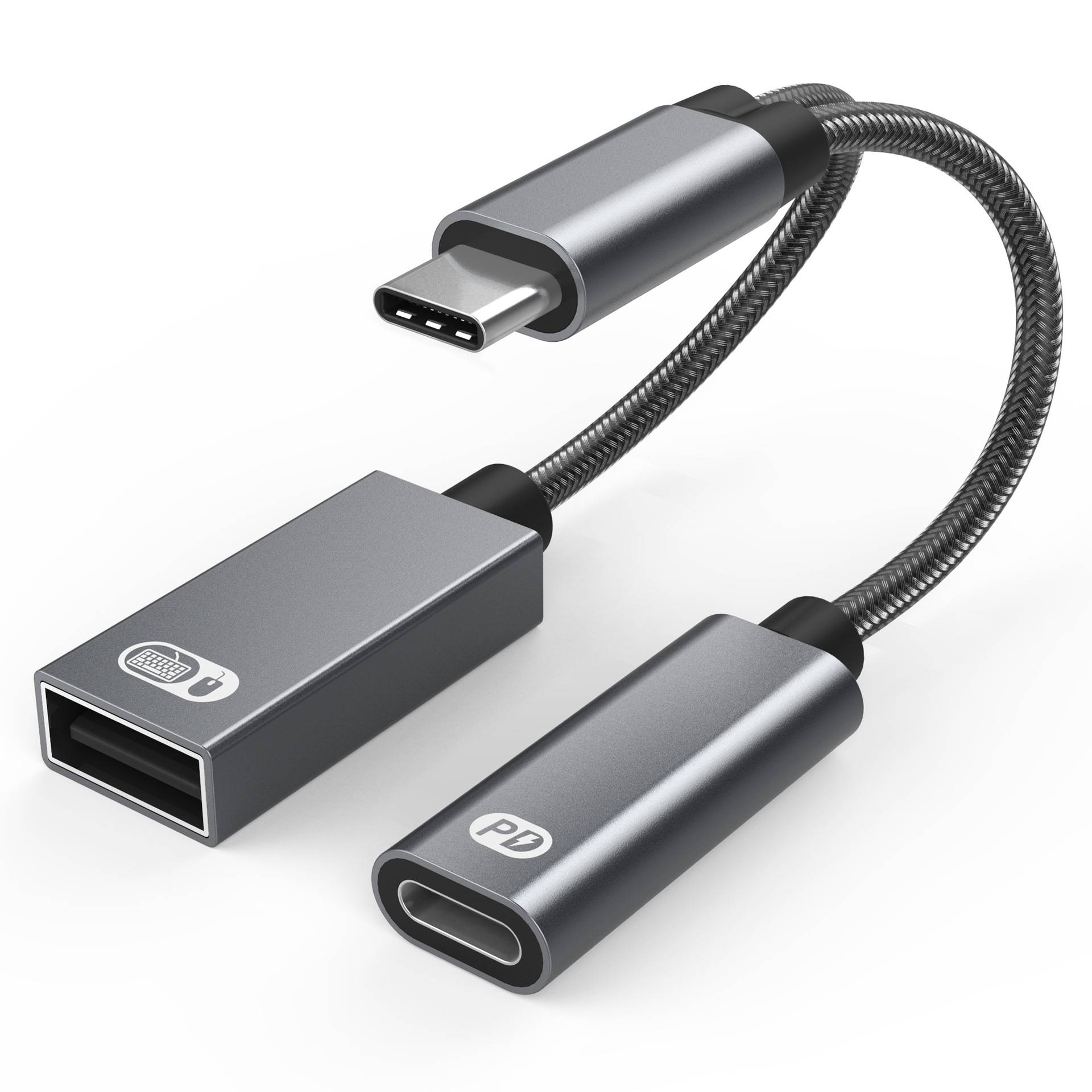 USB-C-Stecker auf USB-Buchse + USB-C PD-Ladebuchse und OTG-Adapter USB 2.0