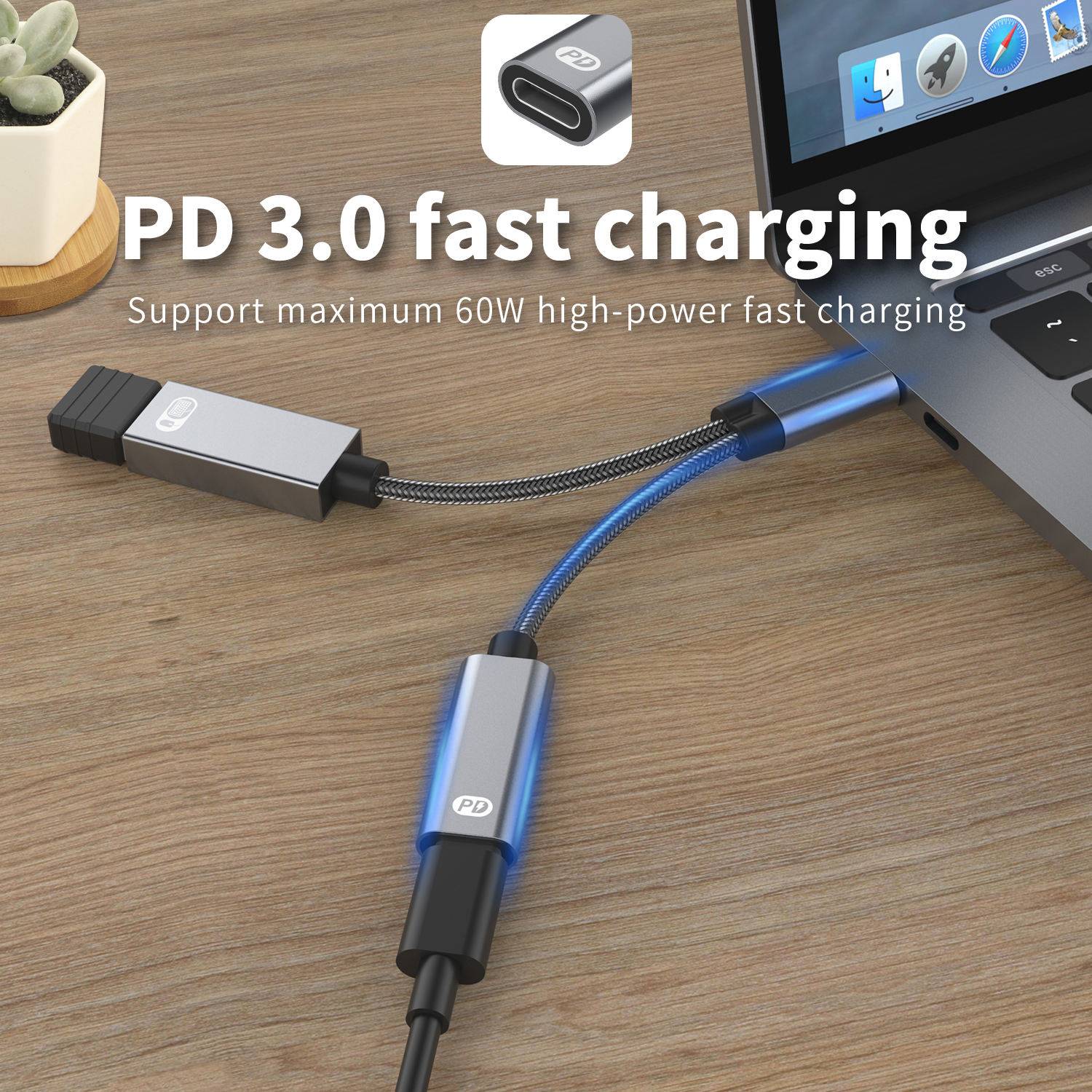 USB-C-Stecker auf USB-Buchse + USB-C PD-Ladebuchse und OTG-Adapter USB 2.0