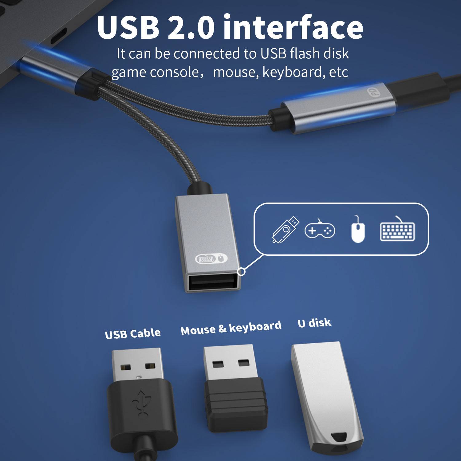 USB-C-Stecker auf USB-Buchse + USB-C PD-Ladebuchse und OTG-Adapter USB 2.0
