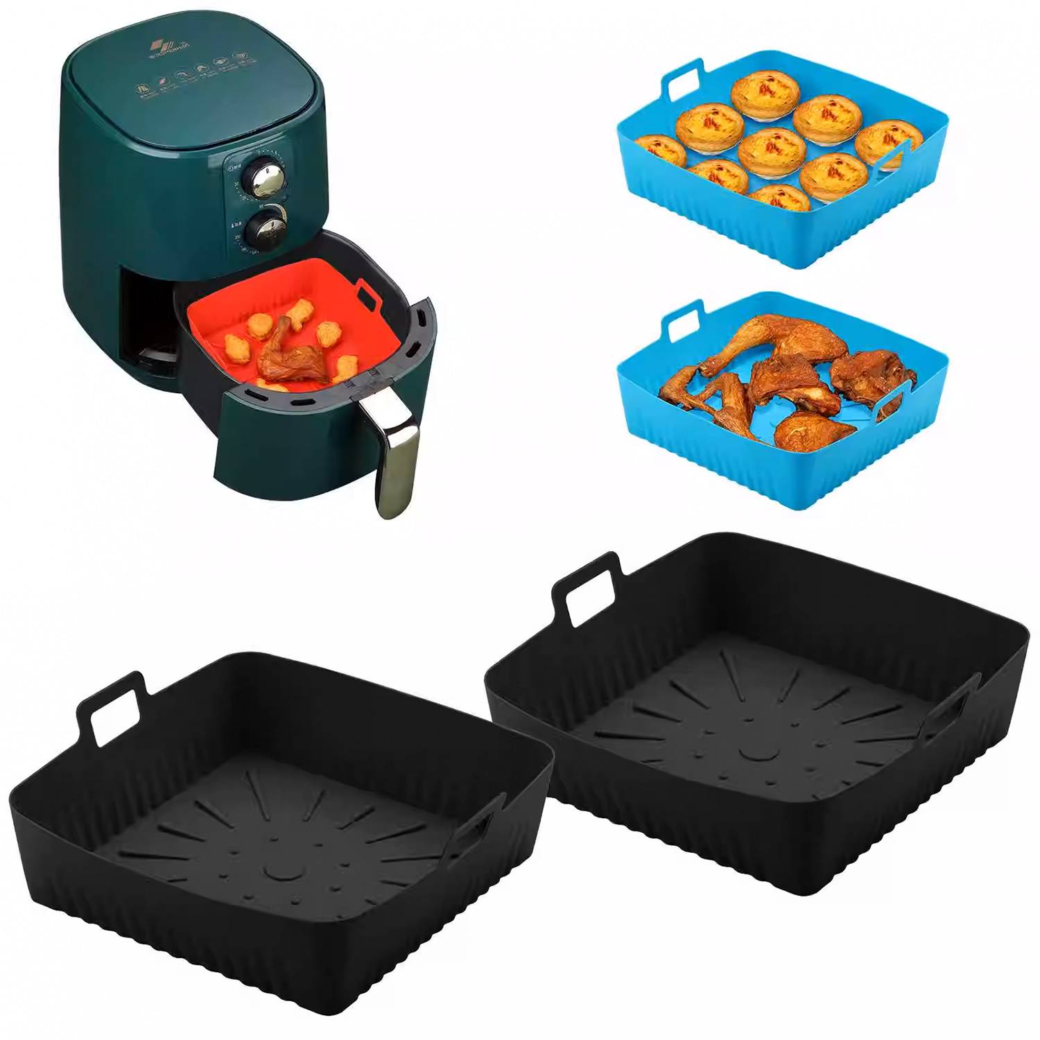 Quadratische Airfryer-Backmatte mit Antihaft-Silikon Black