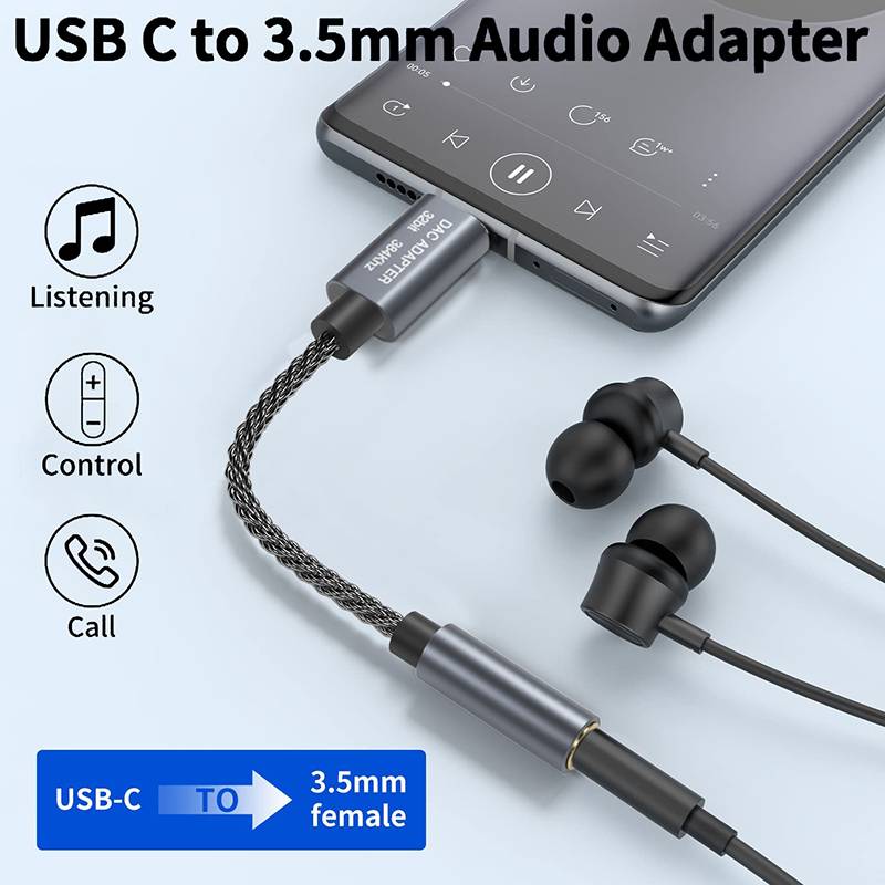 32bit/384kHz USB-C auf 3,5 mm Audio-Adapterkabel DAC-Adapter Grey