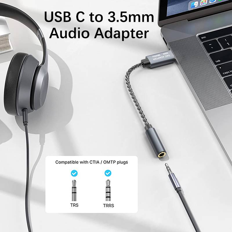 32bit/384kHz USB-C auf 3,5 mm Audio-Adapterkabel DAC-Adapter Grey