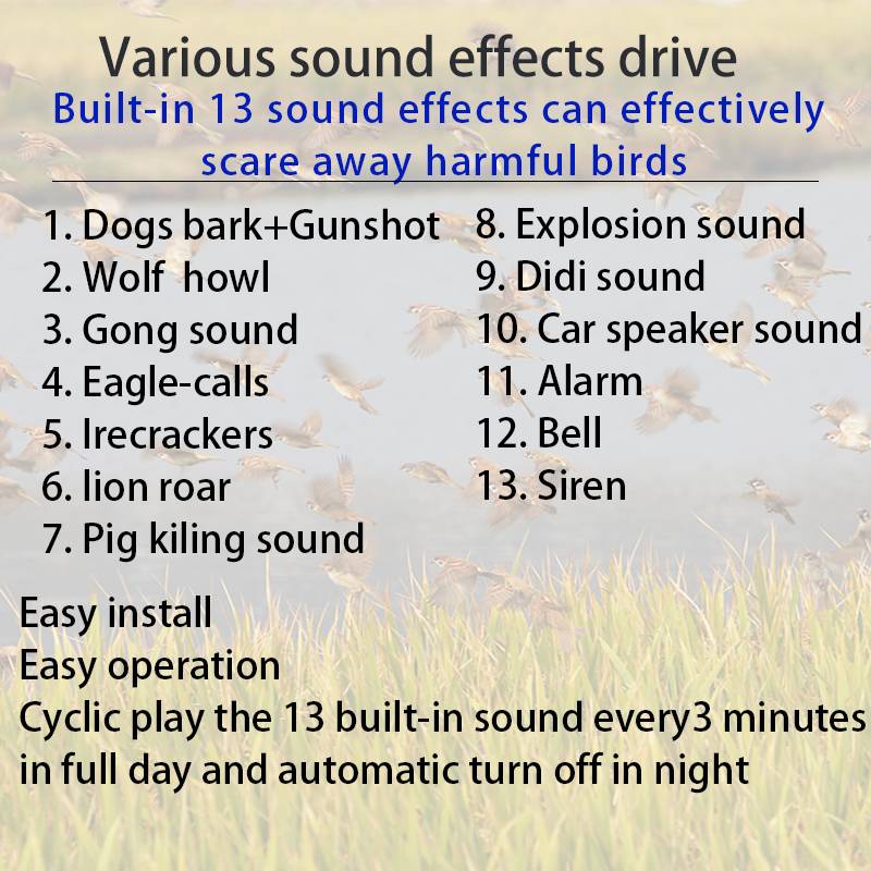 Solarbetriebener Abwehrstoff, Wildtierabwehrstoff, Vogelabwehrstoff, Ultraschallabwehrstoff