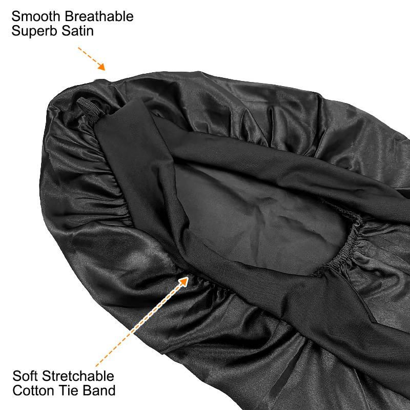 Schlafmütze aus Satin mit Schleife Black