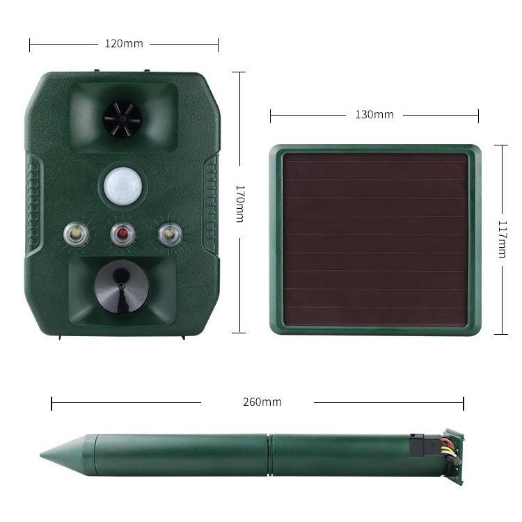 Solarbetriebener Schädlingsvertreiber mit Ultraschall, Bewegungssensor und Ton