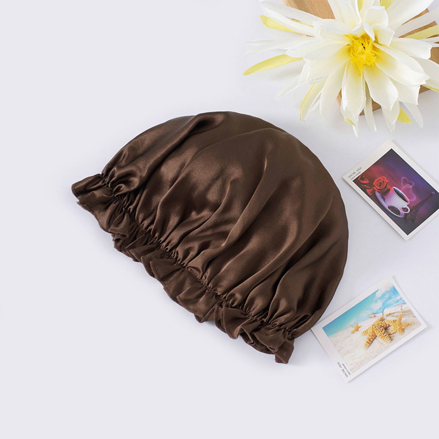 Schlafmütze für Damen aus 100 % seide, weiches Kopftuch zum Schlafen coffee L