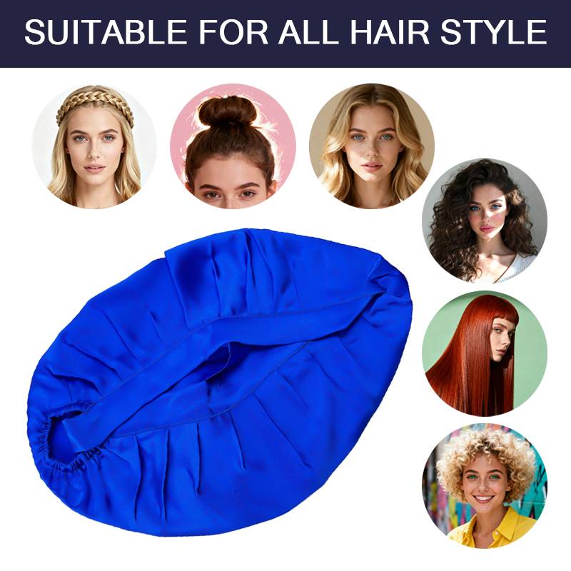 Schlafmütze für langes Haar, 100 % seide Blue