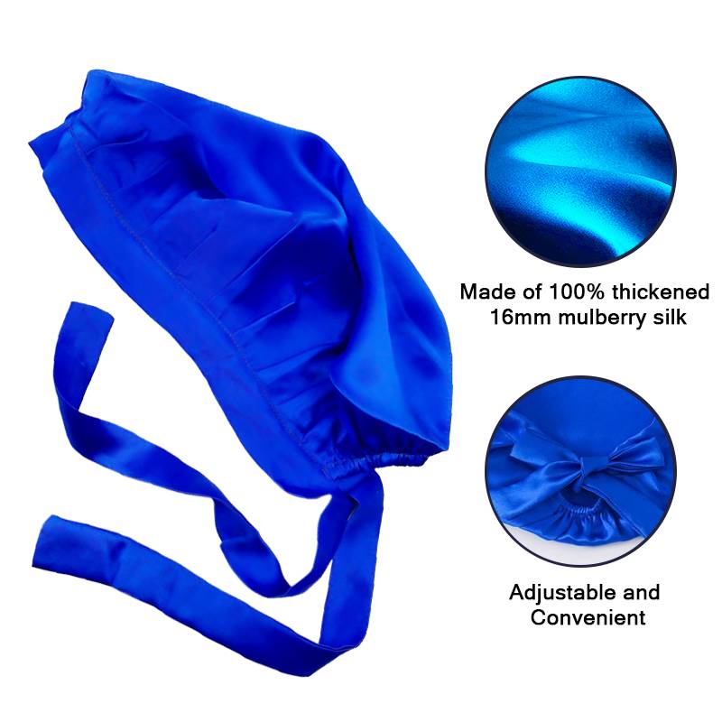 Schlafmütze für langes Haar, 100 % seide Blue