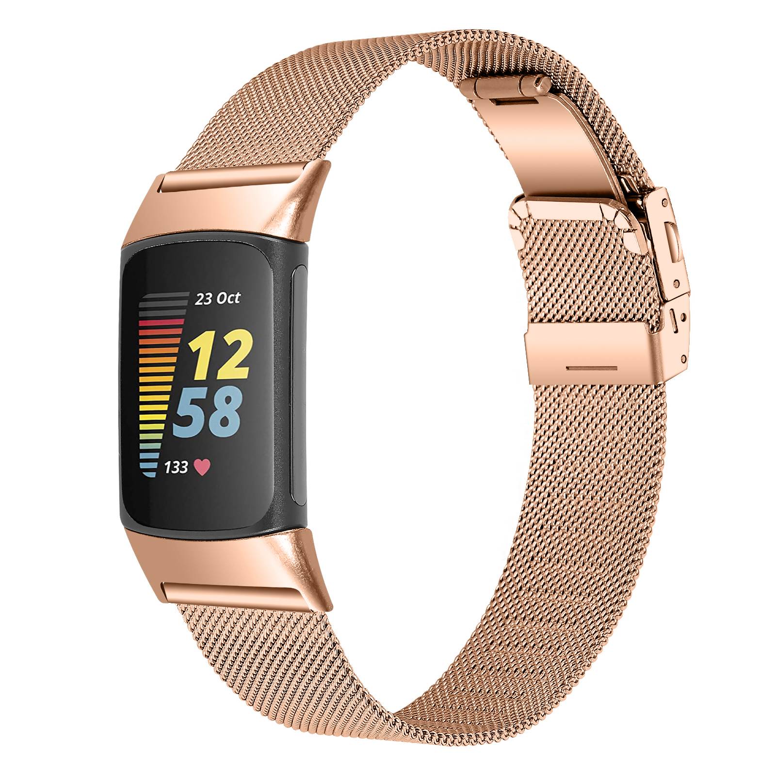Edelstahl-Uhrenarmband für Fitbit Charge5/6 PinkGold