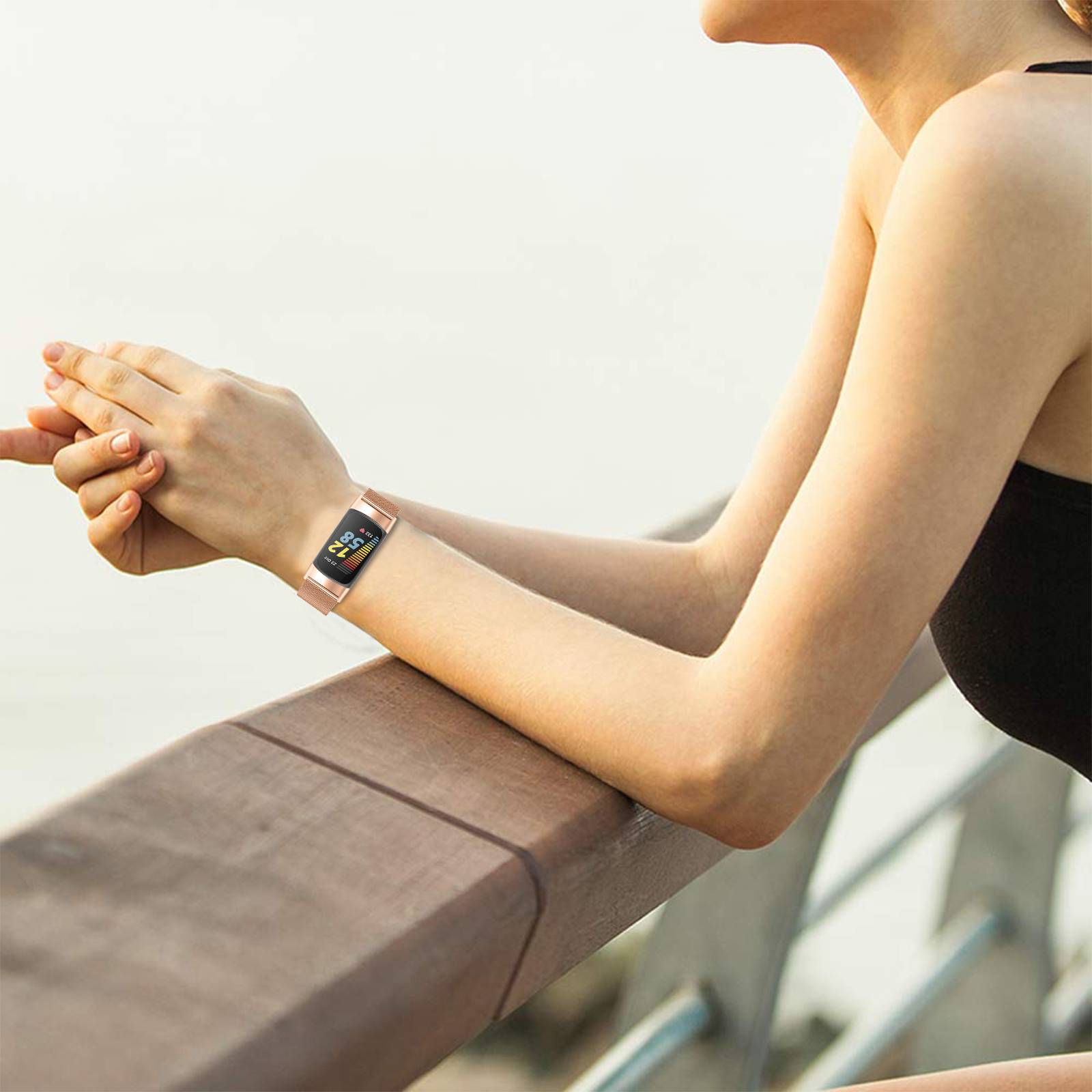 Edelstahl-Uhrenarmband für Fitbit Charge5/6 PinkGold