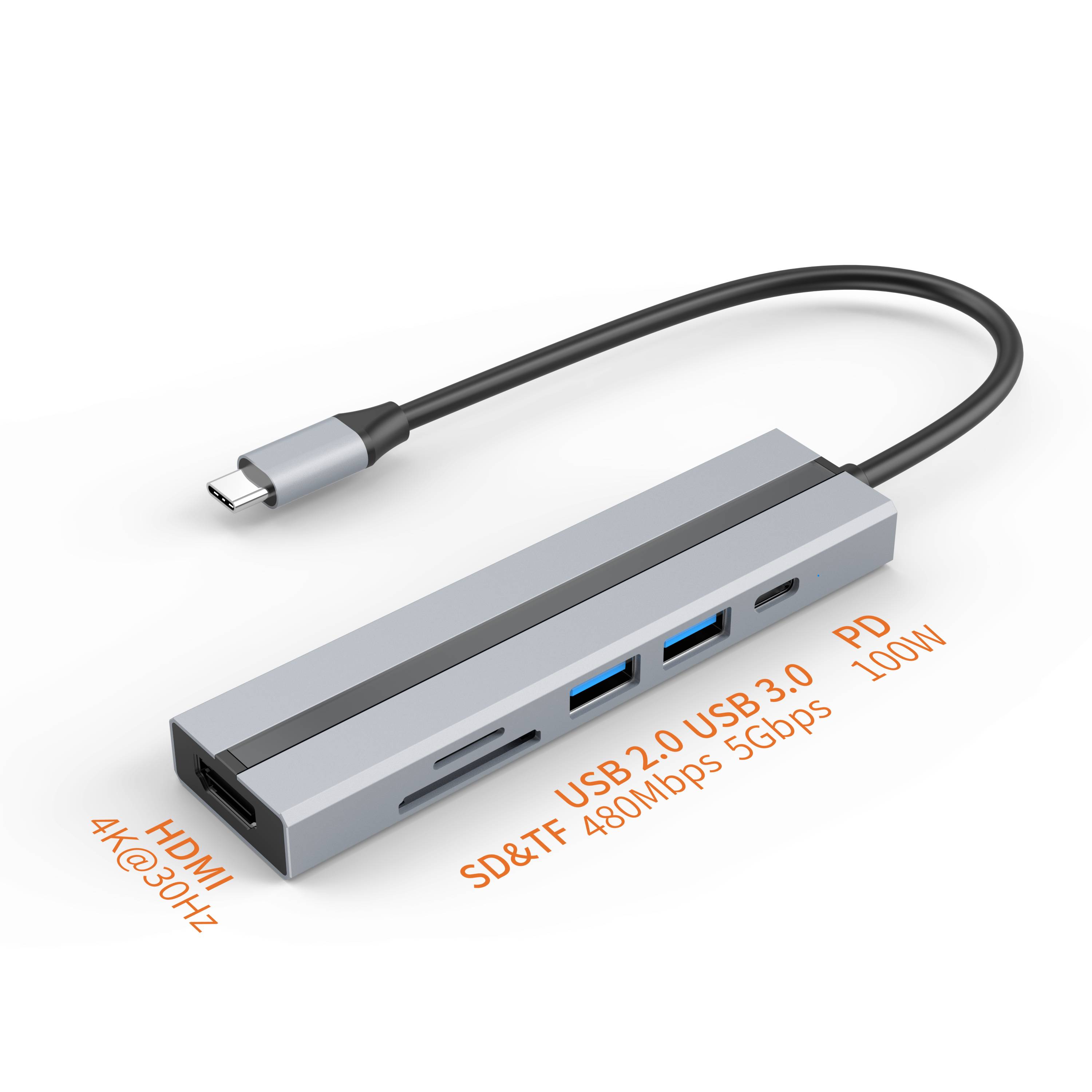 6-in-1 USB-C-Hub mit 4K HDMI, USB 3.0/2.0-Anschlüssen, SD/TF-Kartenleser
