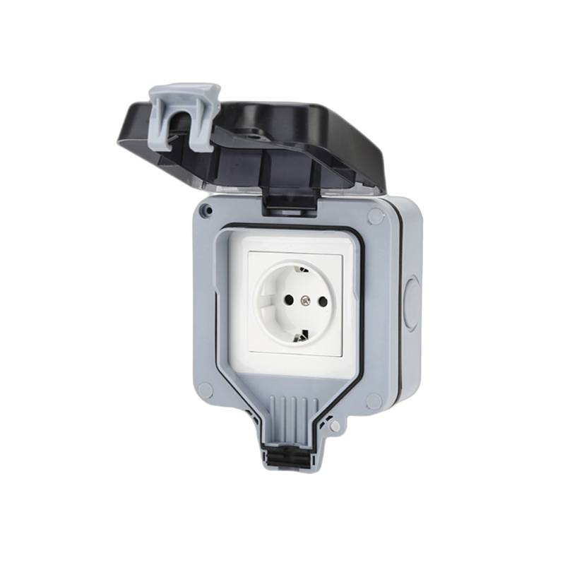 Wandsteckdose Außensteckdose mit Deckel IP66, 16 A, 250 V Grey
