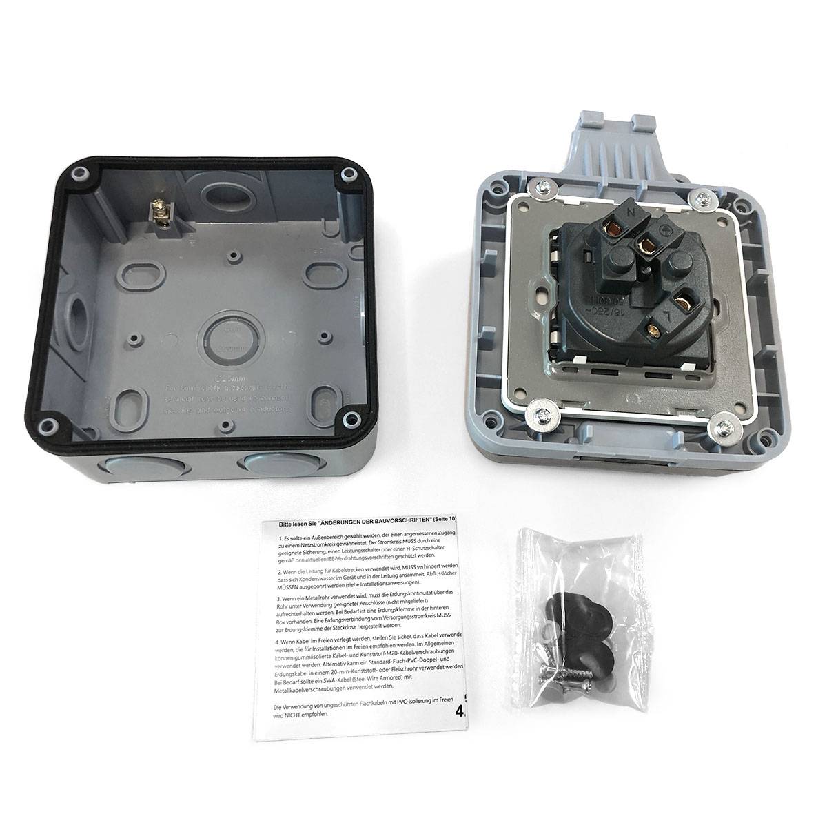 Wandsteckdose Außensteckdose mit Deckel IP66, 16 A, 250 V Grey