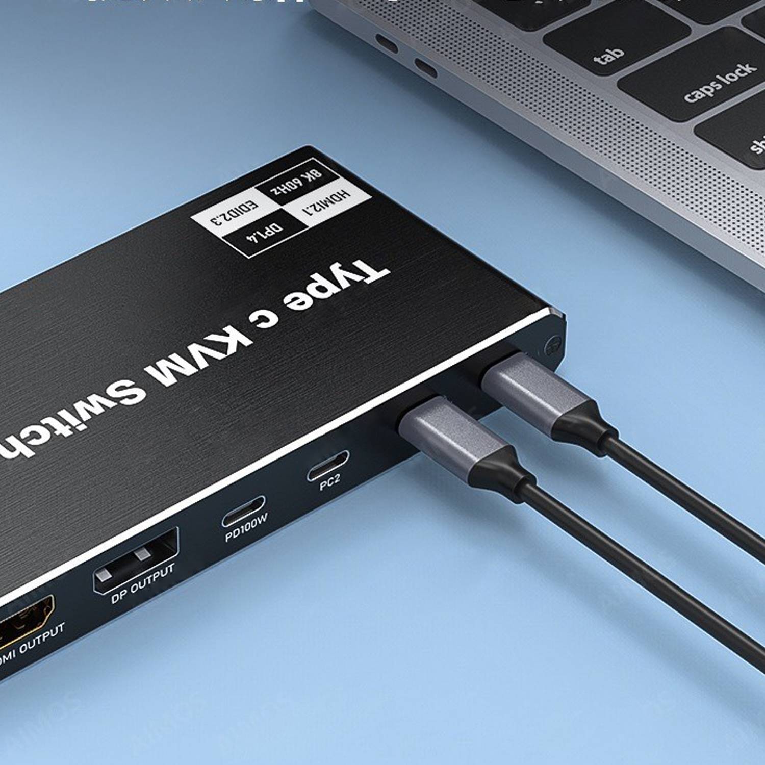 2 Eingänge, 1 Ausgang, USB-C-KVM-Switch, 8K bei 60 Hz, 4K bei 120 Hz, 2-Port-USB-C-Switch