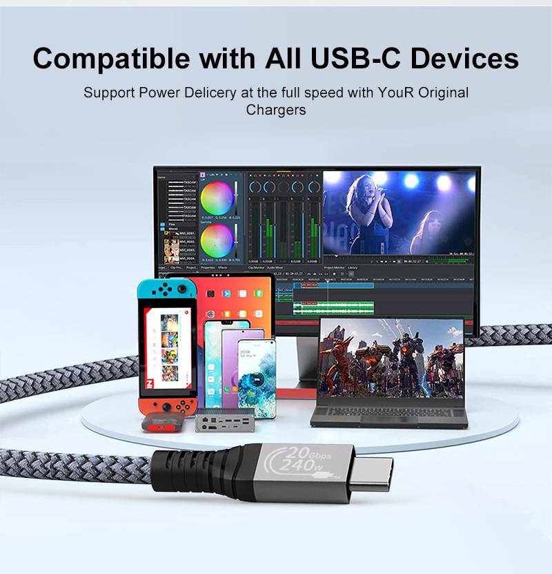 USB-C-Kabel 240 W, USB-3.2-Kabel (20 Gbit/s) MultiColor 1 m