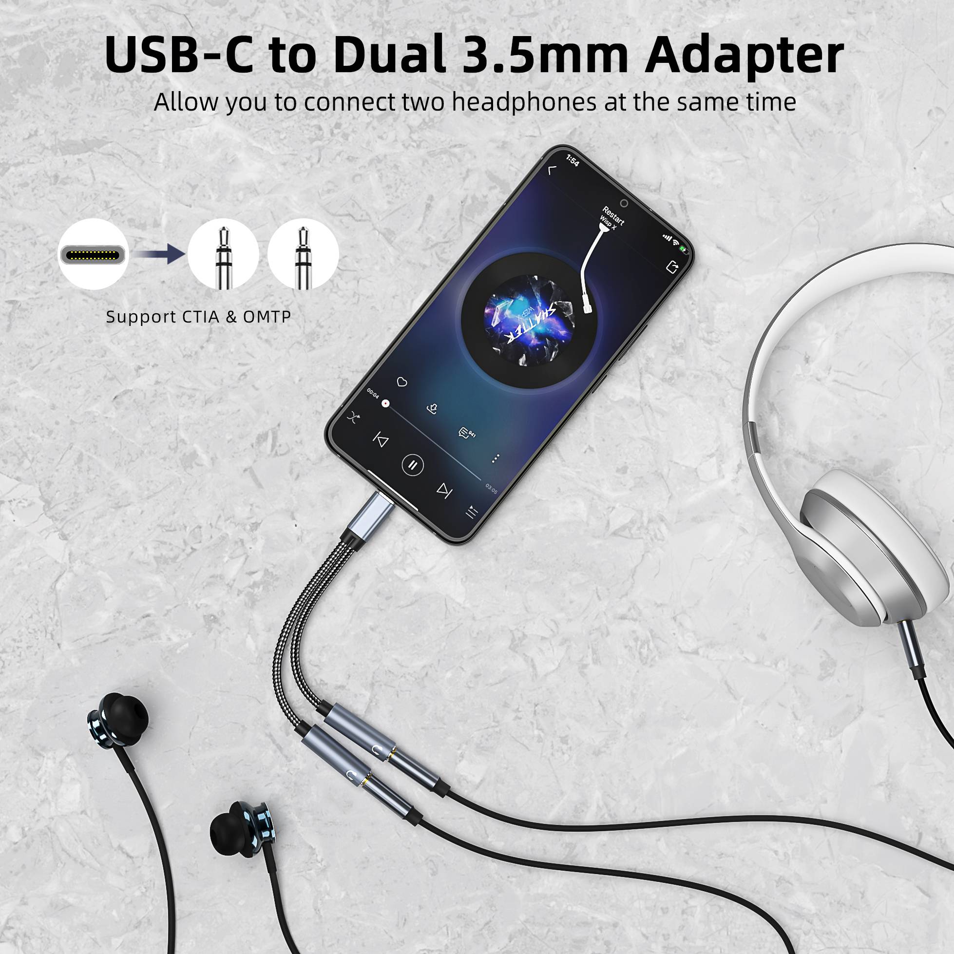 USB-C-zu-Dual-3,5-mm-Audio-Adapterkabel Black