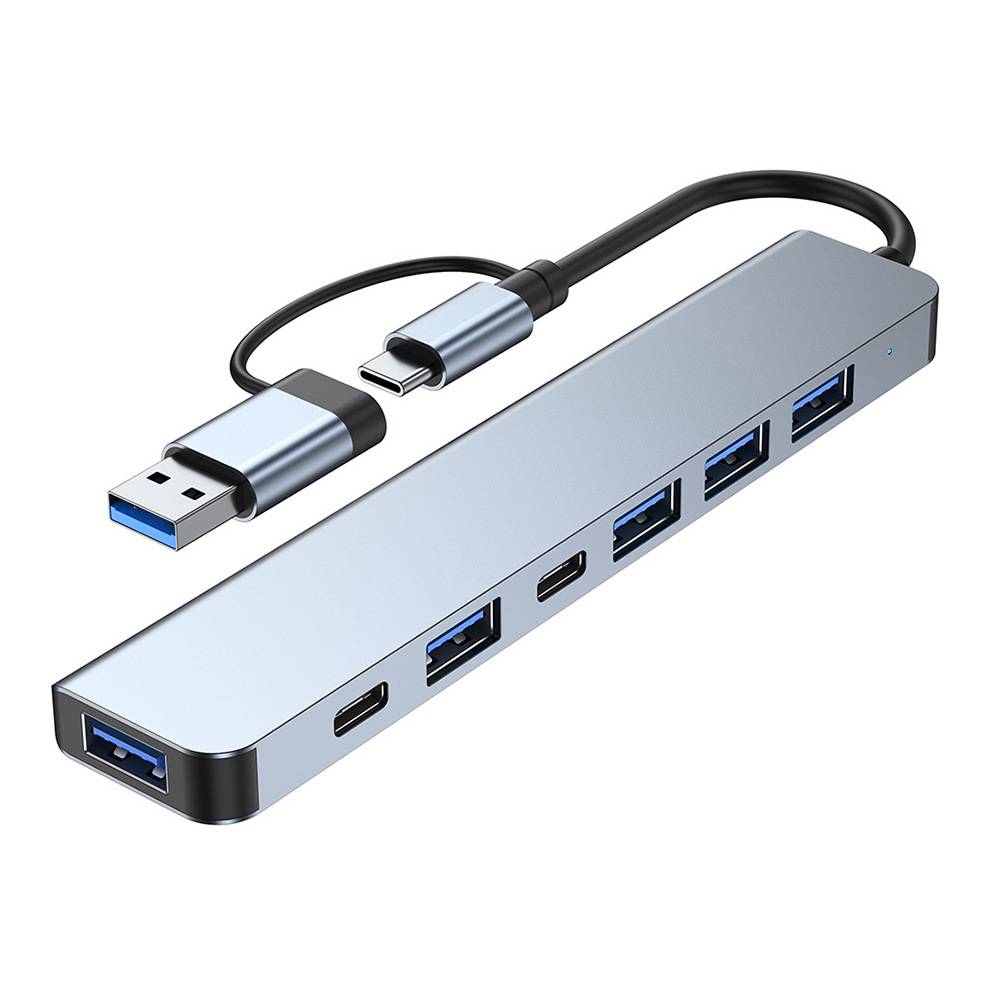 2-in-1 USB-C / USB-Hub 7 Anschlüsse USB3.0 für Windows MacOS Grey