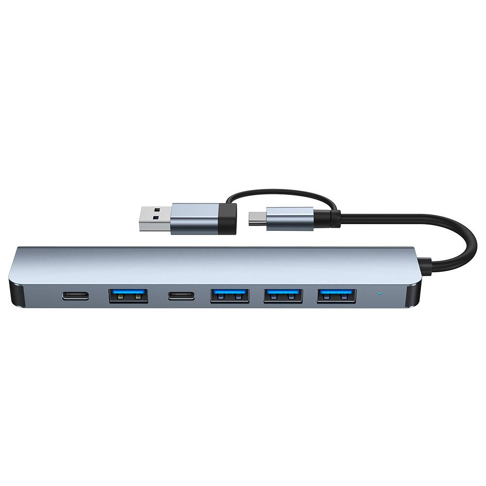 2-in-1 USB-C / USB-Hub 7 Anschlüsse USB3.0 für Windows MacOS Grey