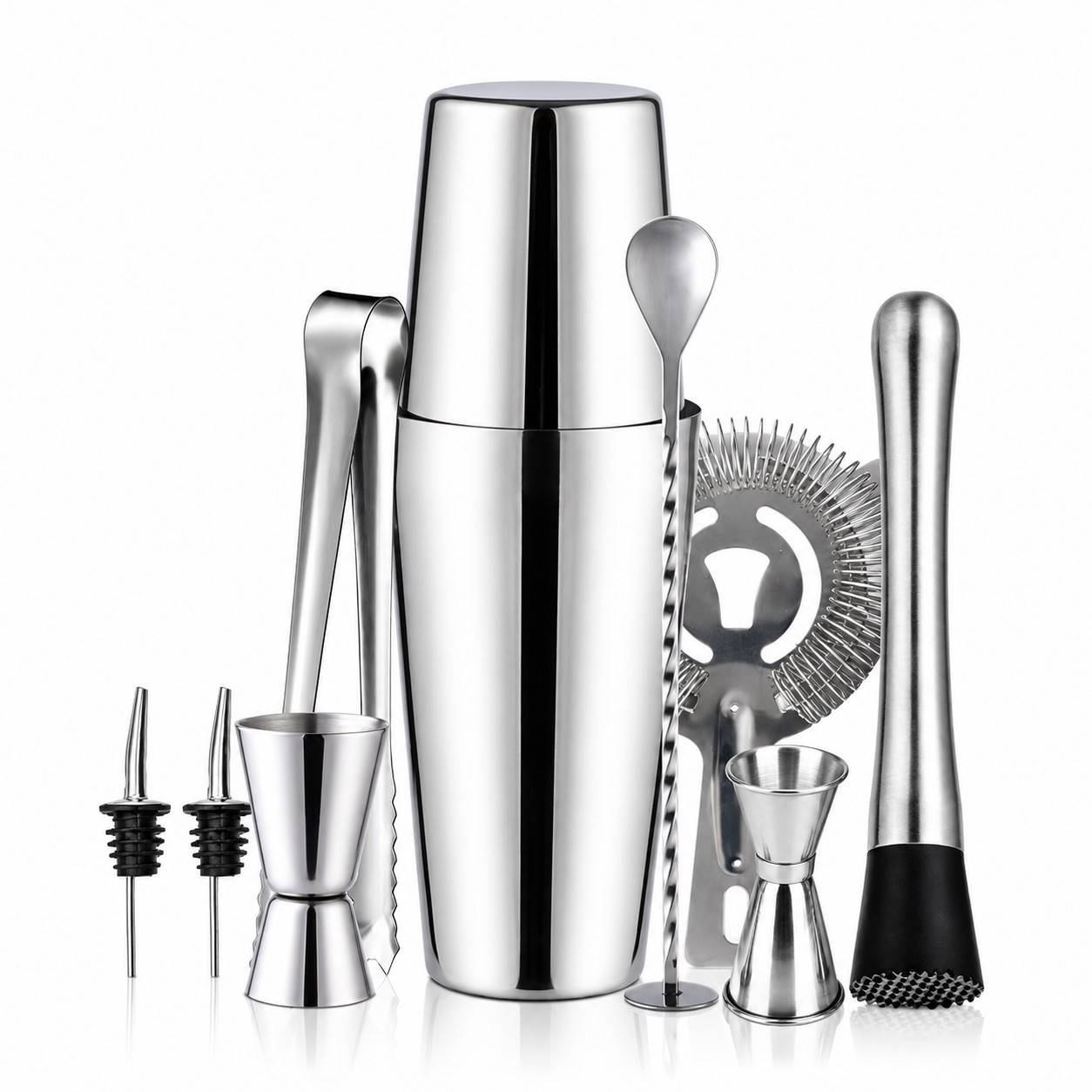 Cocktail-Set mit Shaker und Zubehör Edelstahl 10-teilig