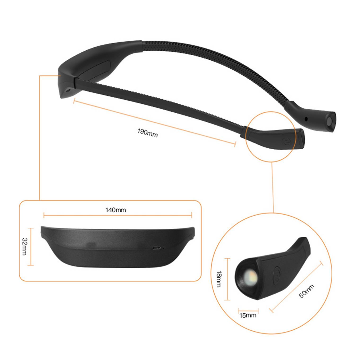 Nackenlicht, 360 Grad verstellbar, Augenschutz, Lesen, Outdoor, Nachtlaufen White