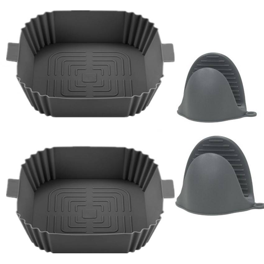 2er-Pack Heißluftfritteusen-Silikontopf mit Handschuhen Grey