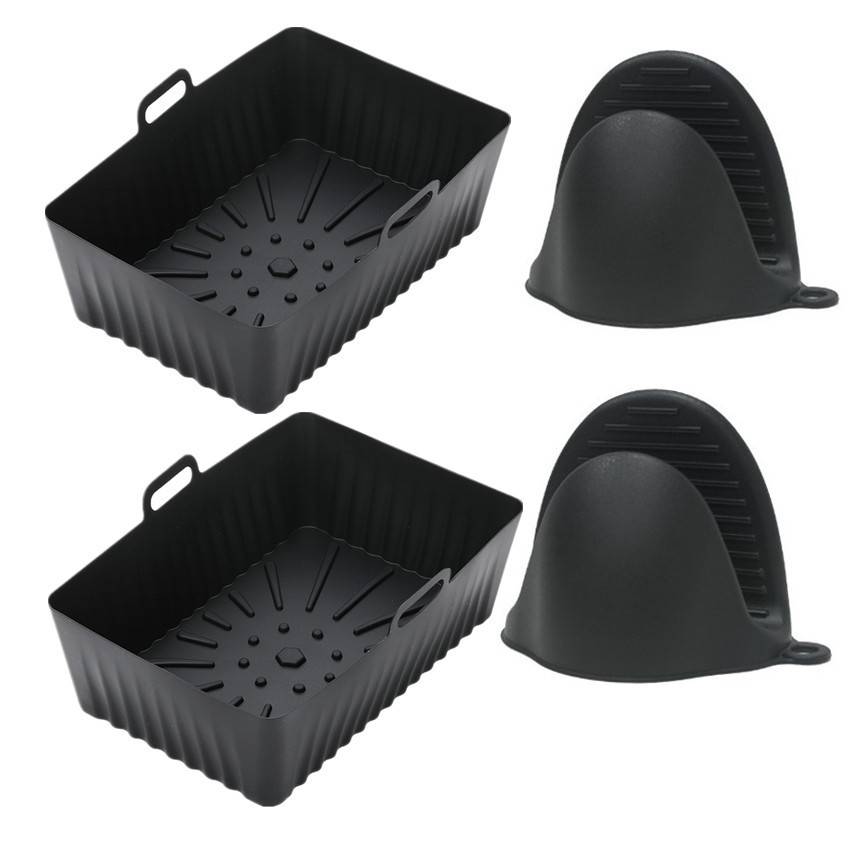 2er-Pack Behälter für Heißluftfritteusen mit Ofenhandschuhen aus Silikon Black