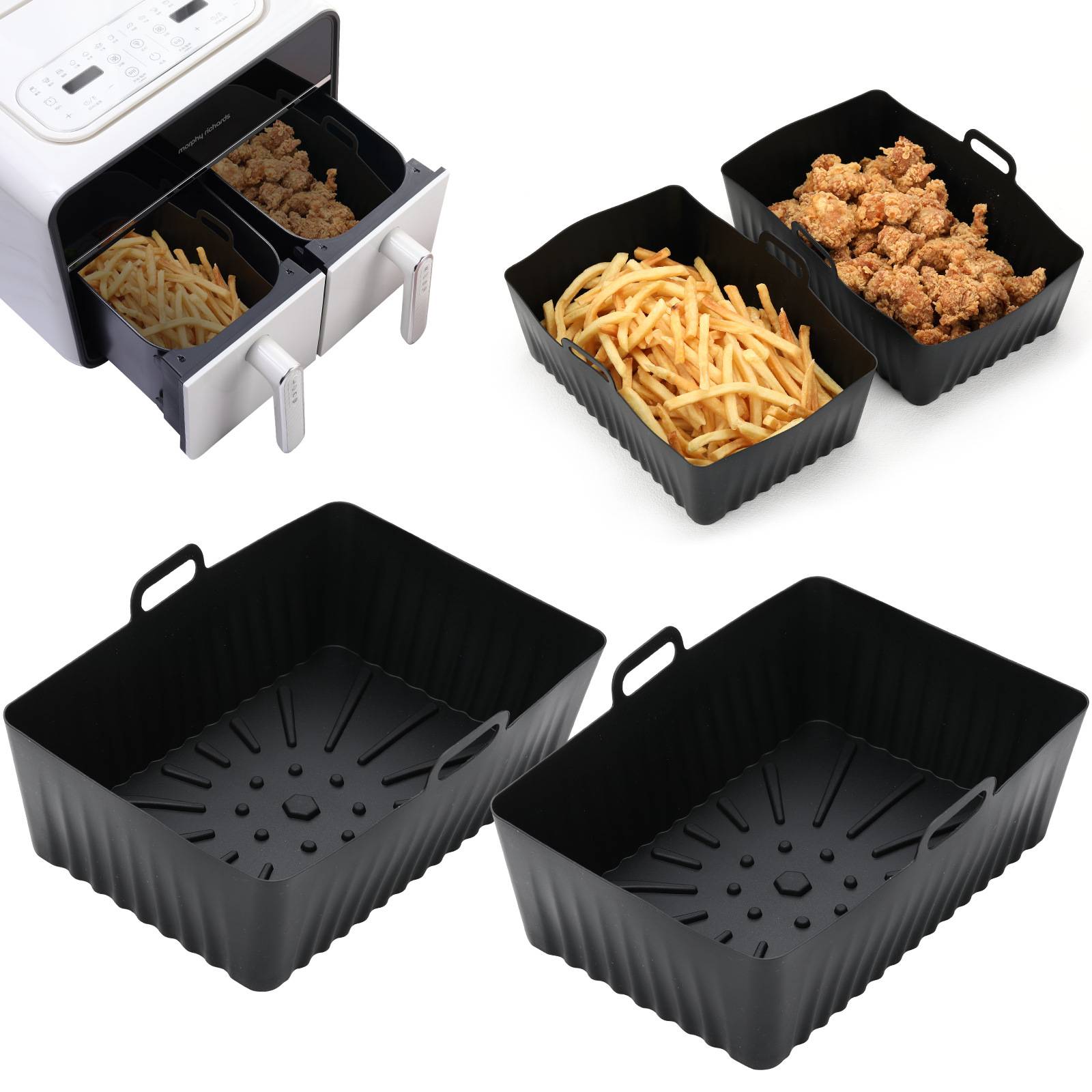 2er-Pack Behälter für Heißluftfritteusen mit Ofenhandschuhen aus Silikon Black