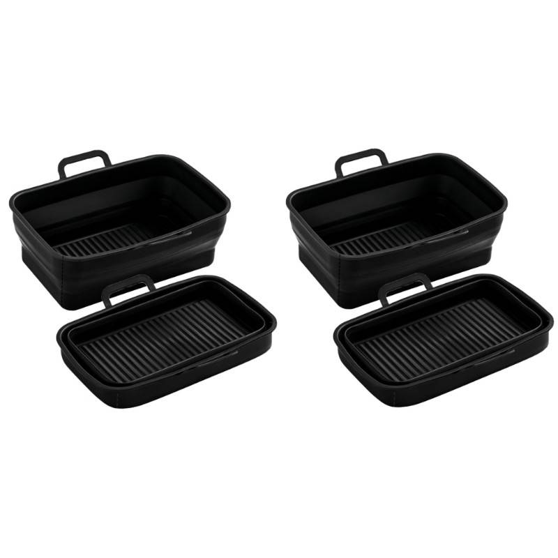 Zusammenklappbare quadratische Air Fryer-Silikonschüssel im 2er-Pack Black