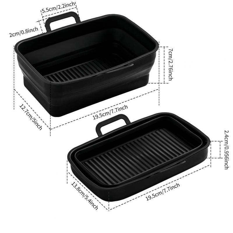 Zusammenklappbare quadratische Air Fryer-Silikonschüssel im 2er-Pack Black