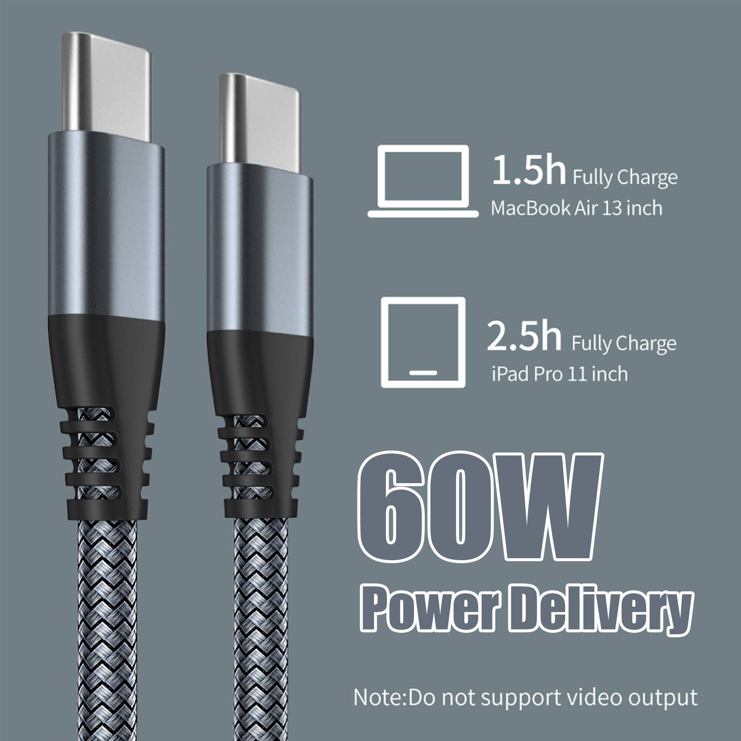 USB-C-Ladekabel 60W USB-C PD Ladegerät Grey 1 m