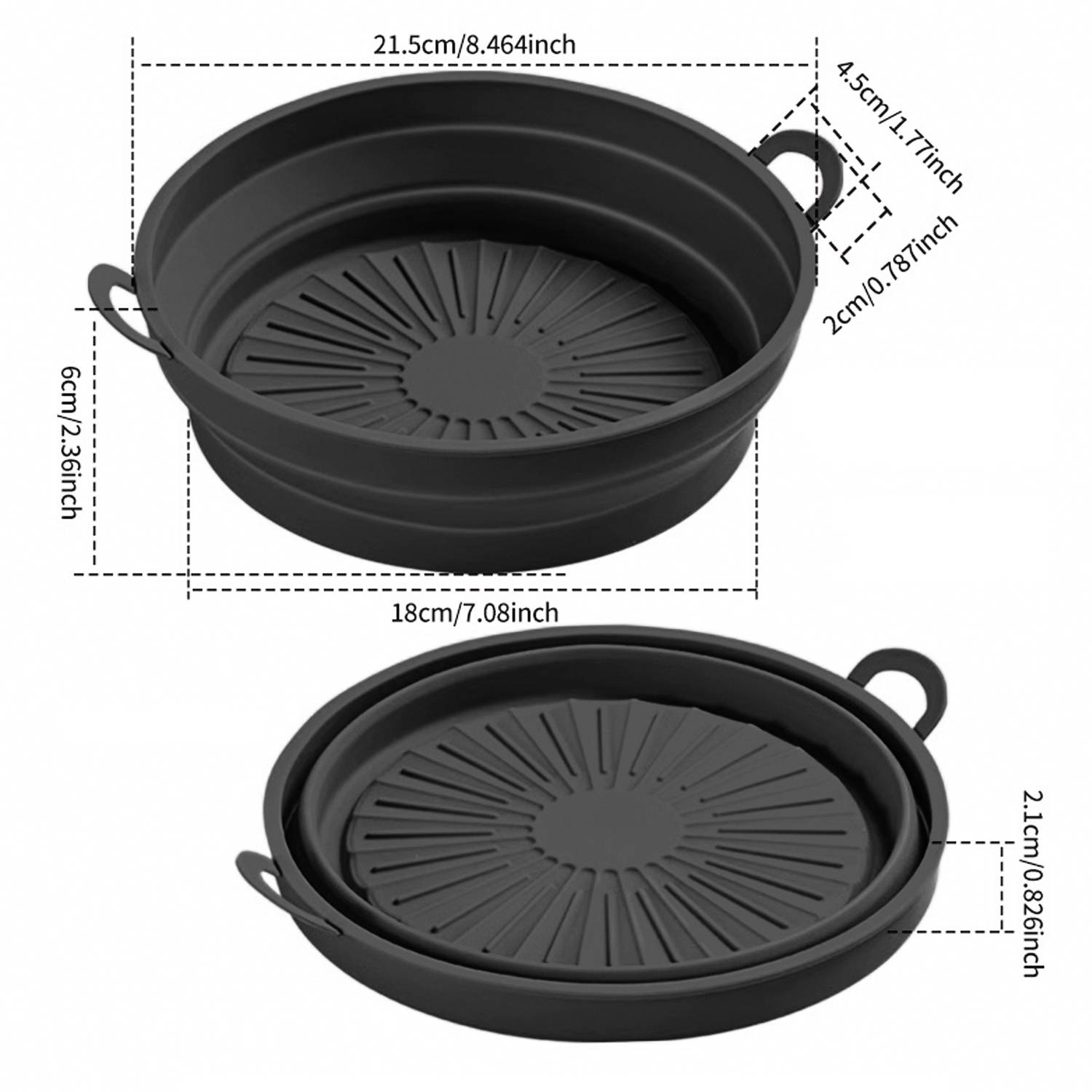 Faltbare runde Silikonschüssel für Air Fryer 8,5 inch Black