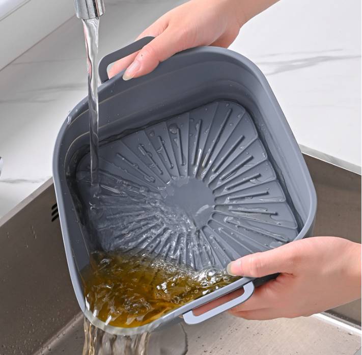 Zusammenklappbare quadratische Silikonform für Fritteuse 17,5 cm Grey