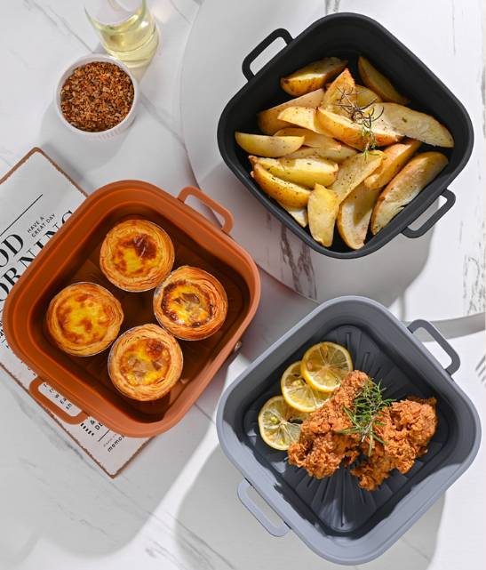 Zusammenklappbare quadratische Silikonform für Fritteuse 17,5 cm Black