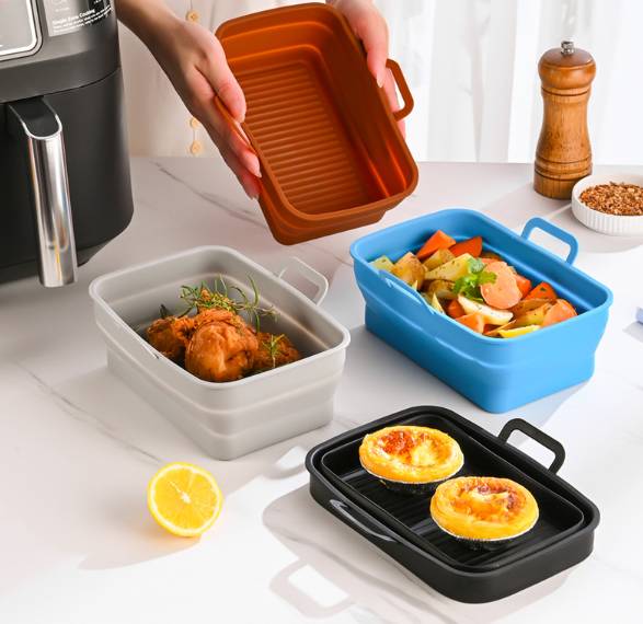 Zusammenklappbare quadratische Silikonform für Airfryer 19,5 x 12,7 x 7 cm Grey