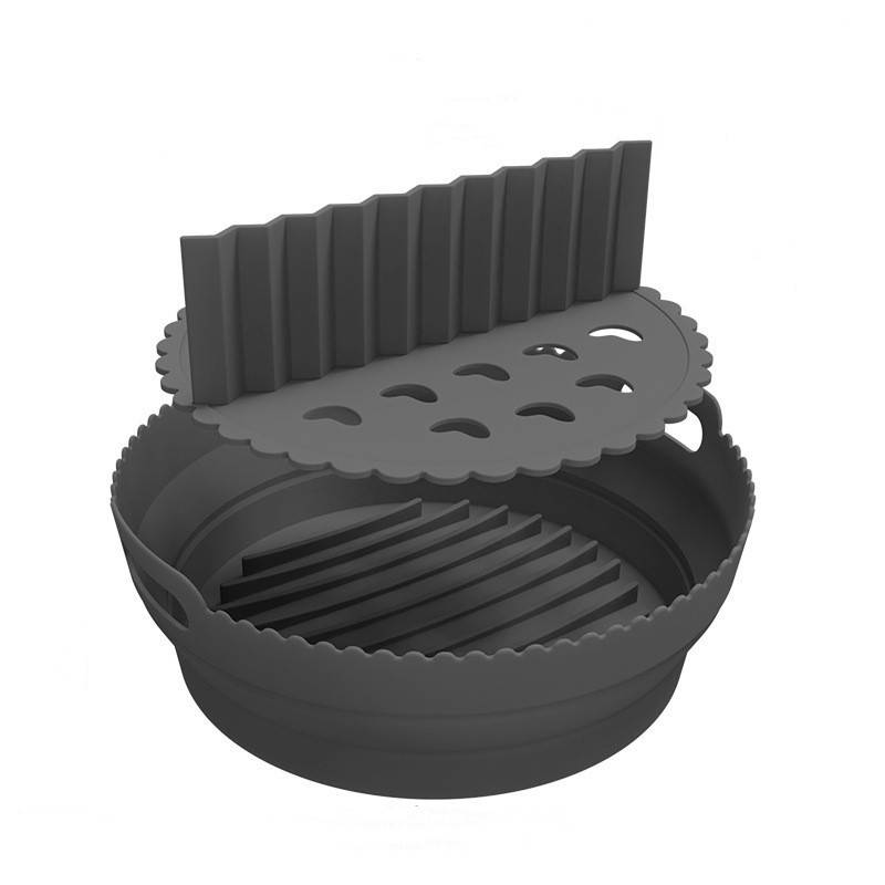 Zusammenklappbarer runder Airfryer-Silikontopf Black