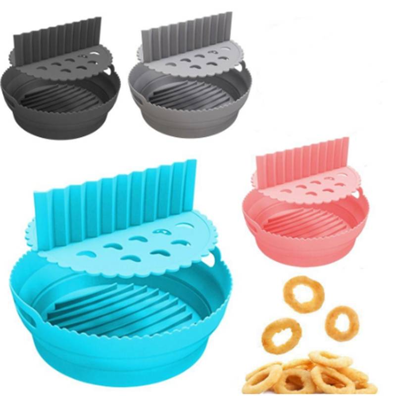 Zusammenklappbarer runder Airfryer-Silikontopf Black