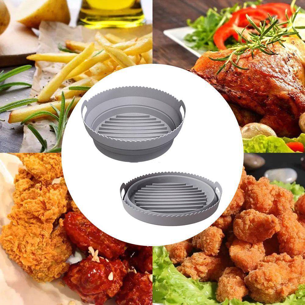 Zusammenklappbare runde Air Fryer Silikonform 20 cm Grey 20 cm