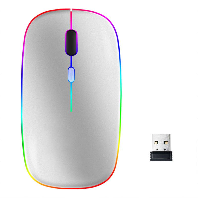 Kabellose Computermaus mit RGB-LED, Dual-Modus, Bluetooth/WLAN Silver