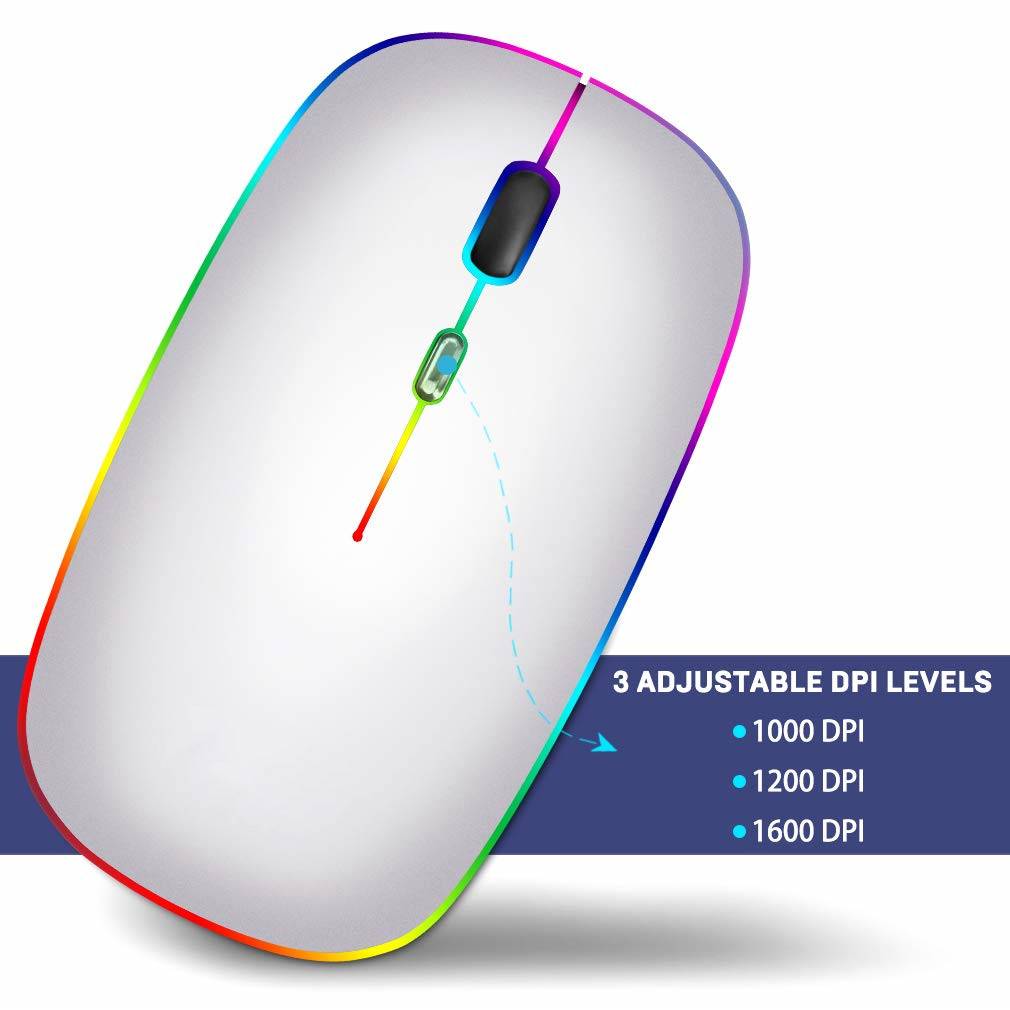 Kabellose Computermaus mit RGB-LED, Dual-Modus, Bluetooth/WLAN Silver
