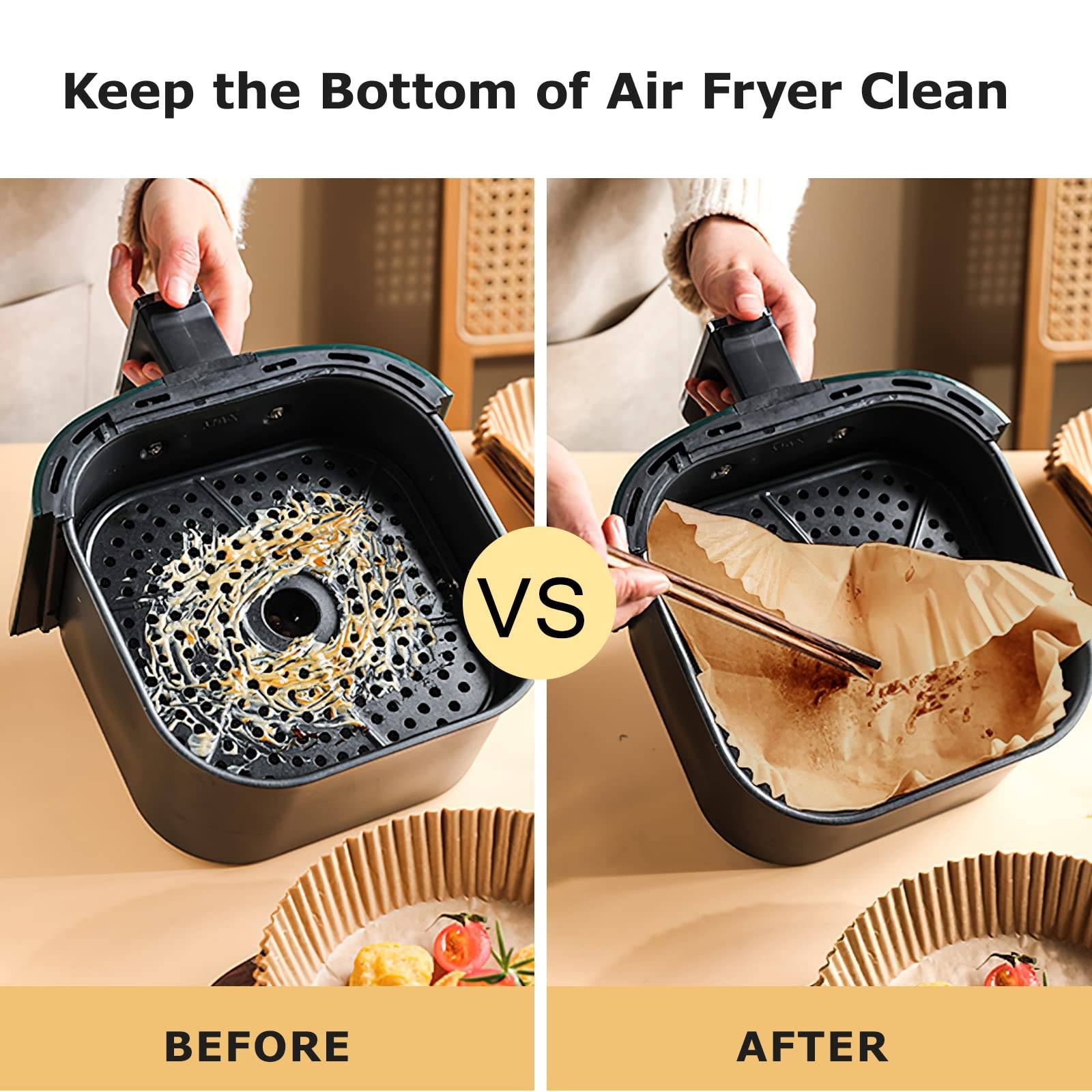 Air Fryer Einwegpapier für Friteusen 20 x 20 cm 100er-Pack Nature