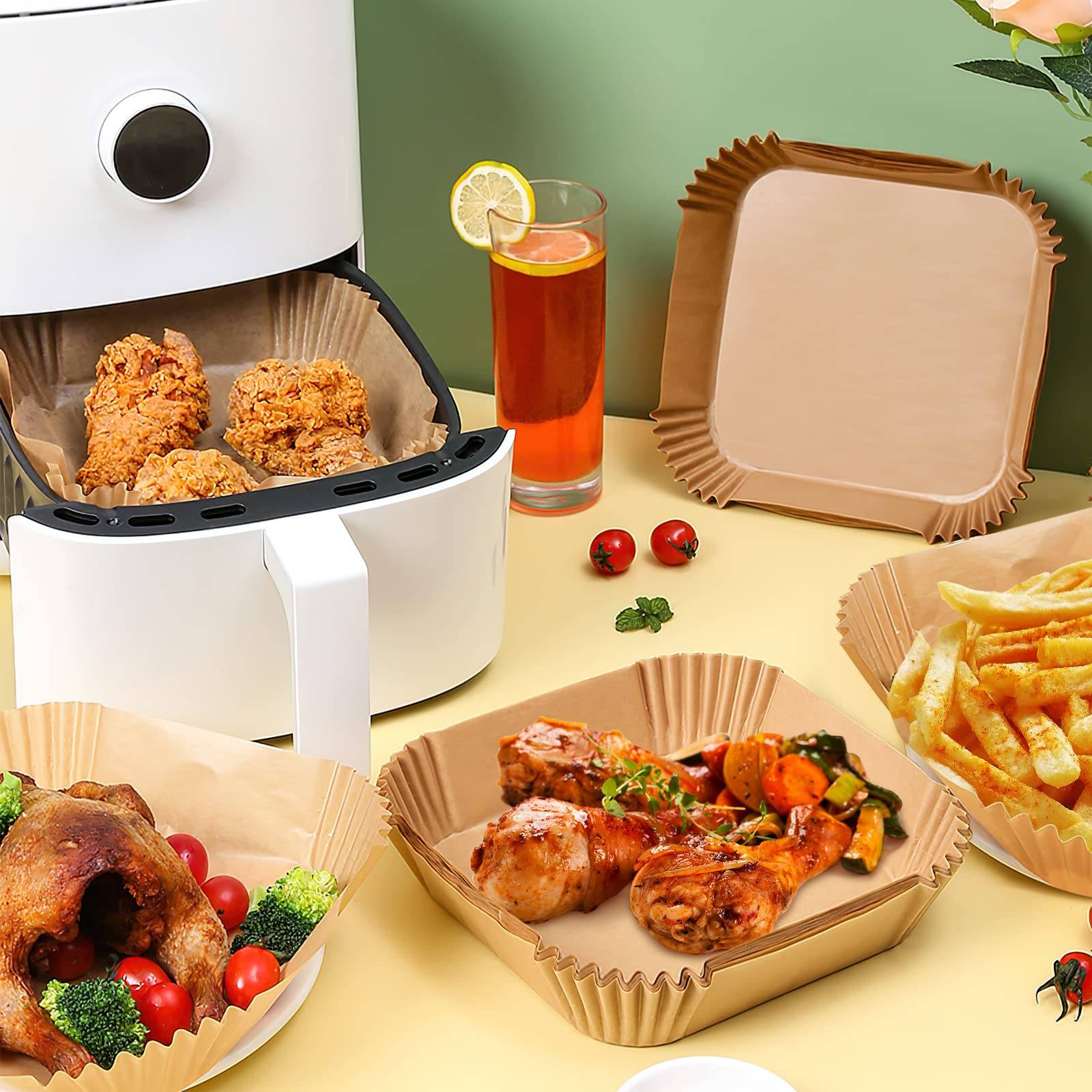 Air Fryer Einwegpapier für Friteusen 20 x 20 cm 100er-Pack Nature