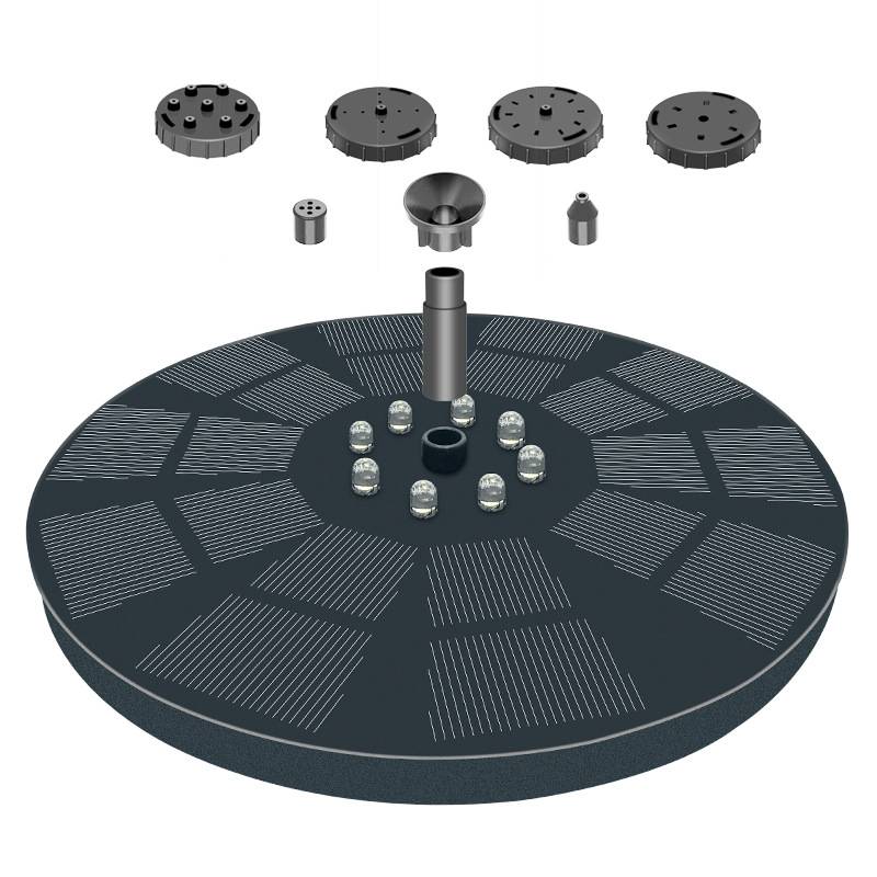 Solar Springbrunnen mit bunter Beleuchtung und 6 Düsen Black