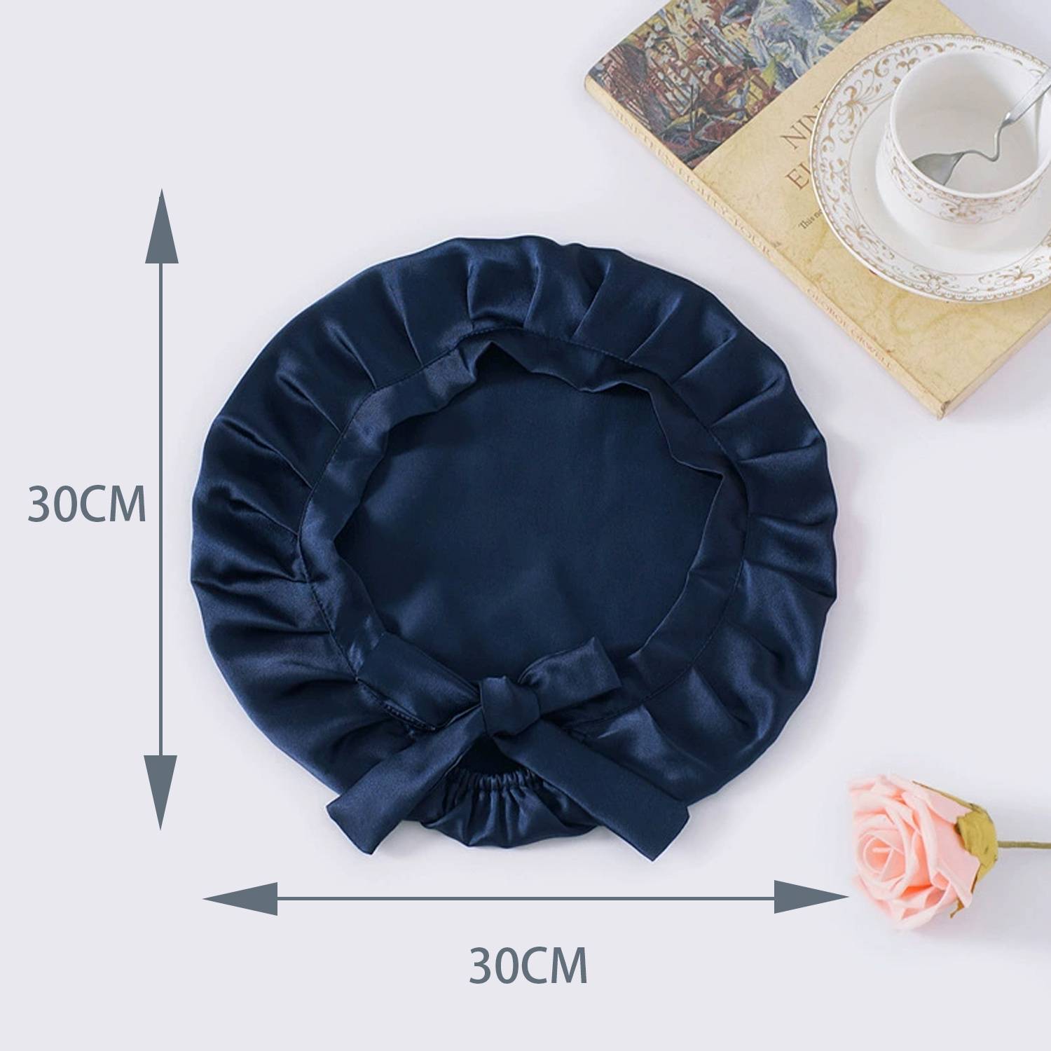 Schlafmütze für langes Haar, 100 % seide NavyBlue