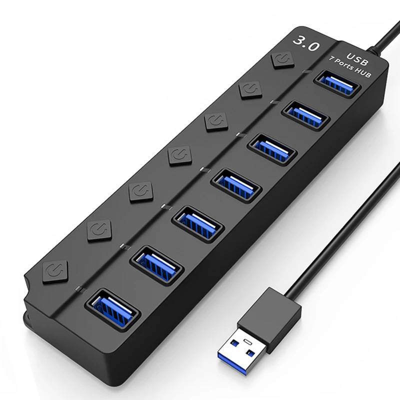 USB 3.0-Hub, 5 Gbit/s, 7 Ports, individuelle Ein-/Aus-Tasten
