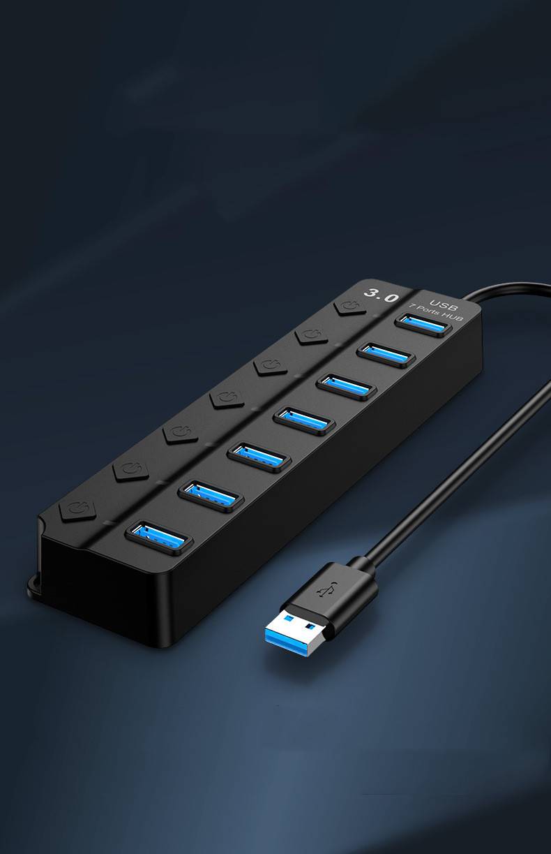 USB 3.0-Hub, 5 Gbit/s, 7 Ports, individuelle Ein-/Aus-Tasten