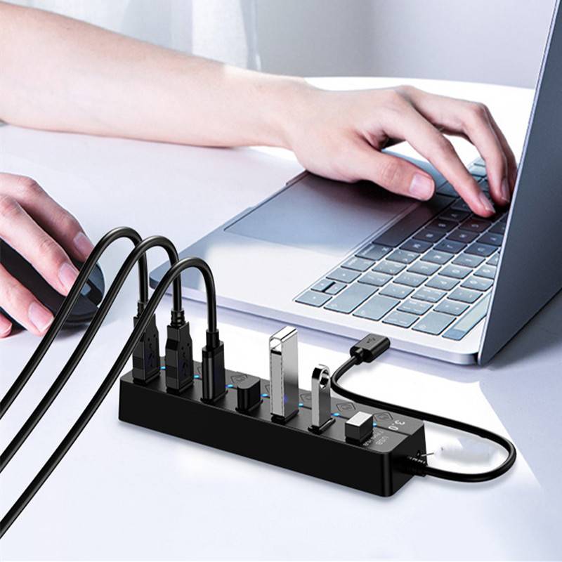 USB 3.0-Hub, 5 Gbit/s, 7 Ports, individuelle Ein-/Aus-Tasten